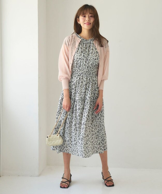 Feroux 【洗える】シアーカラー カーディガン ピンク系