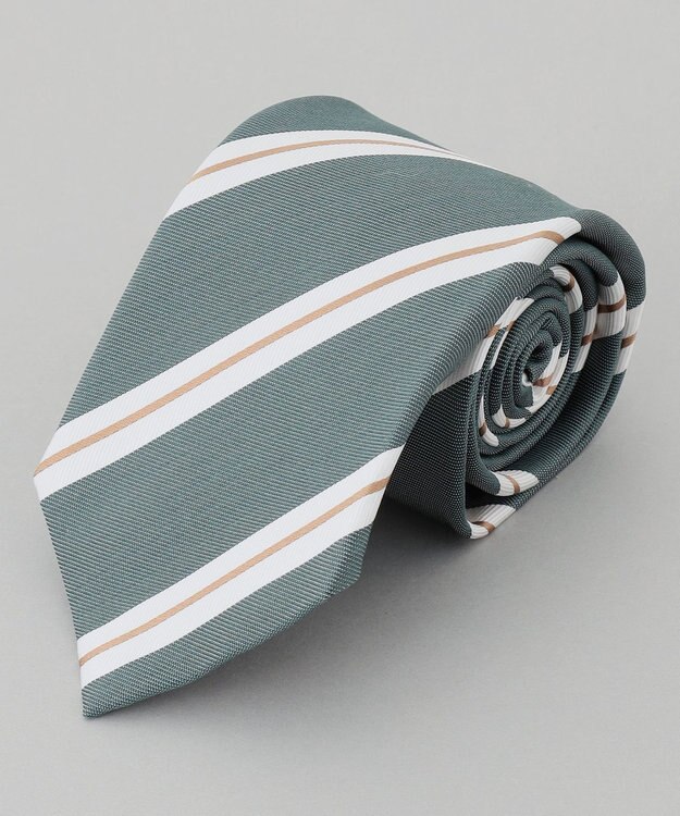 GOTAIRIKU 【日本製】シルク ネクタイ_ストライプ スモーキーグリーン系1