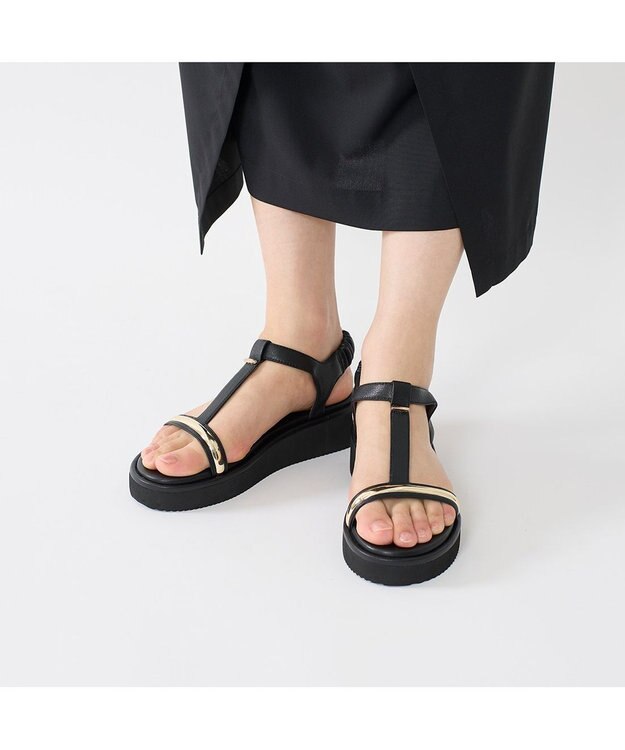 MODE ET JACOMO <MODE ET JACOMO>柔らか厚底ストラップサンダル ブラック