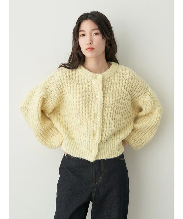 earth music&ecology ヘアリーショートニットカーディガン Light Yellow