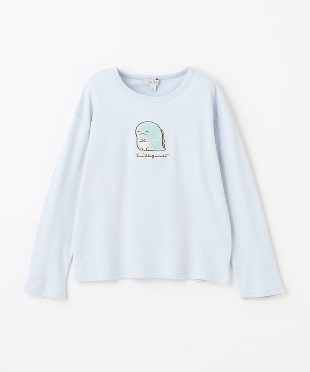 ANY KIDS 【すみっコぐらし】サガラ刺繍 長袖 Tシャツ サックスブルー×とかげ