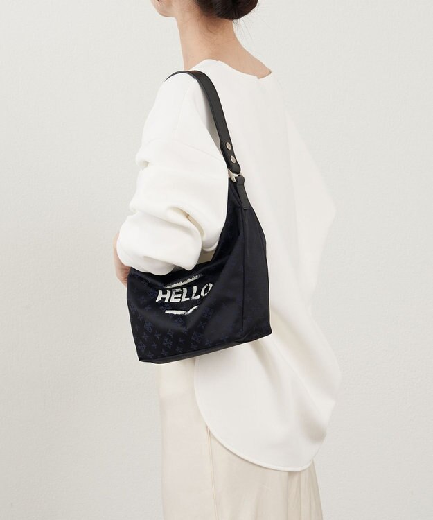 russet ステンシル風プリント ナイロン2WAYミニショルダーバッグ(SF-270) Black/Navy