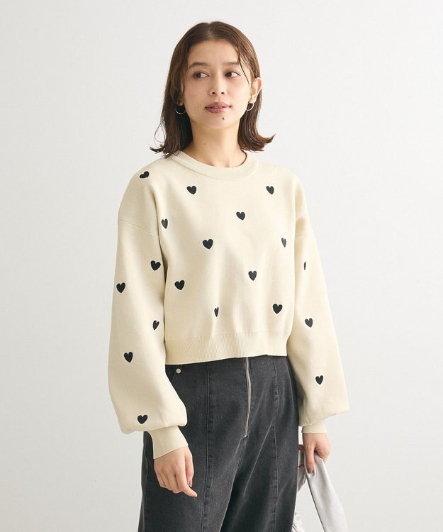 Green Parks ・ｓｗｉｎｇ　ｂｙ　ハート刺繍ニット Black