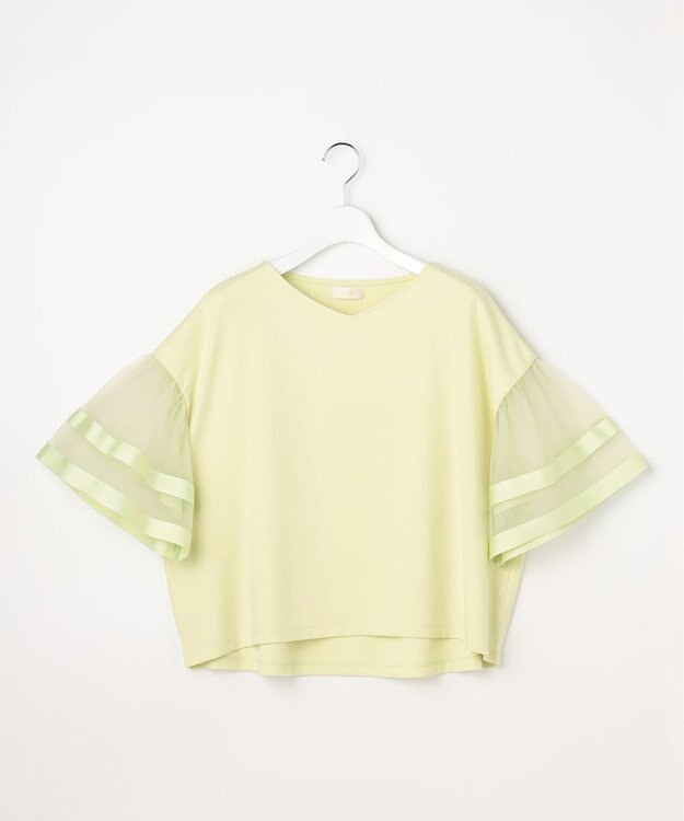 ANY SIS ゆるVネックチュールフリル袖 プルオーバー ライム