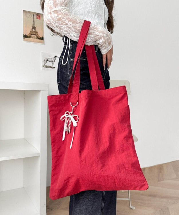 WEGO チャーム付きA4トートバッグ レッド