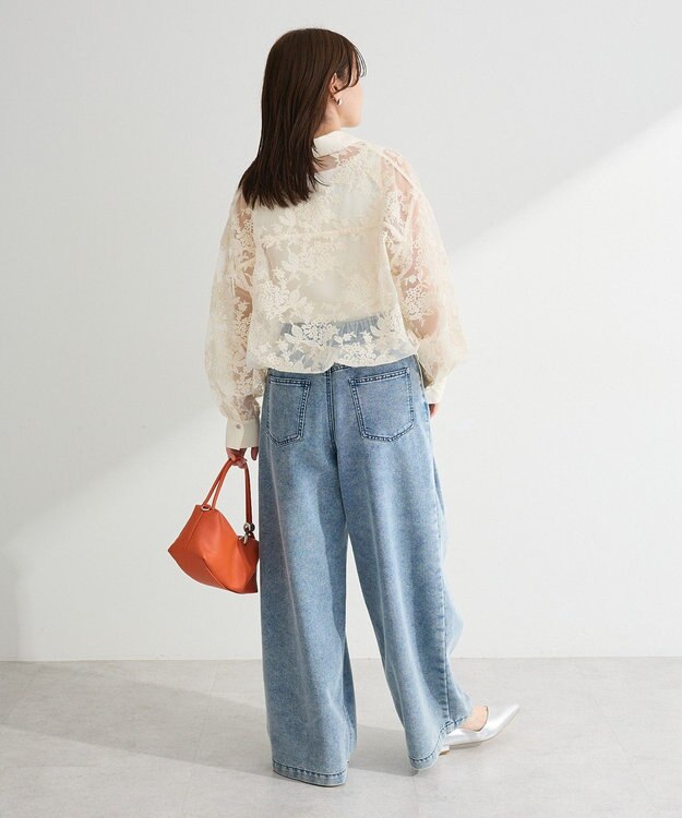 Green Parks オーガン刺繍比翼シャツ Ecru