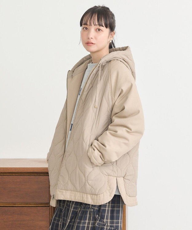 earth music&ecology ラグラン切替キルティングブルゾン Gray Beige