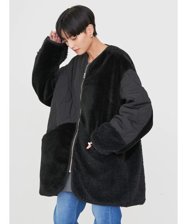 AMERICAN HOLIC キルポカボアＭｉｘキルティングコート Black