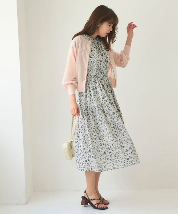 Feroux 【洗える】シアーカラー カーディガン ピンク系