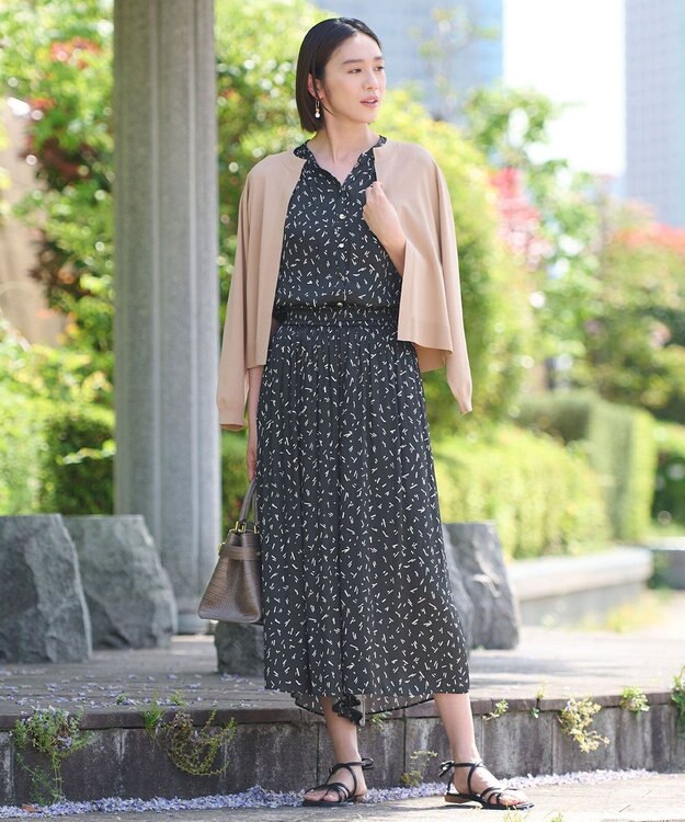 自由区 【洗える・XSサイズあり】クレープストレッチ カーディガン キャメル系