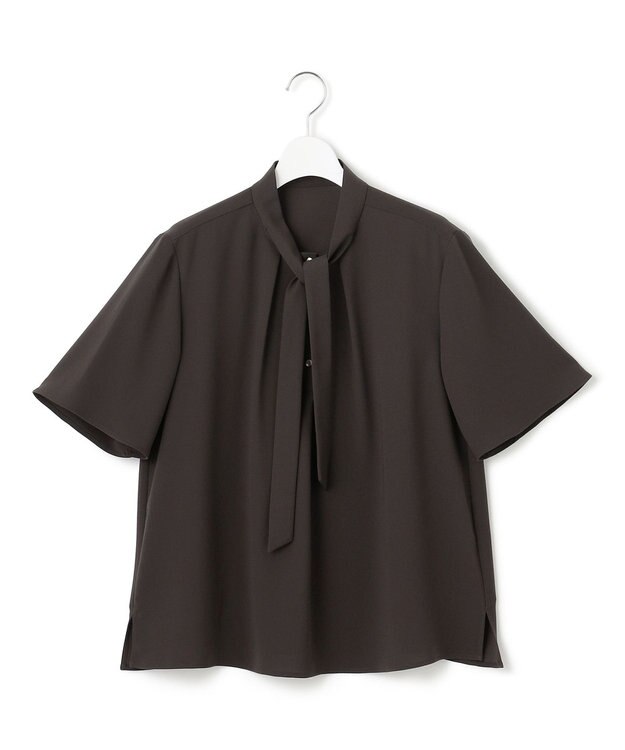 23区 S 【UVカット/接触冷感/吸水速乾】ストレッチジョーゼット ボウタイ カットソー ダークブラウン系