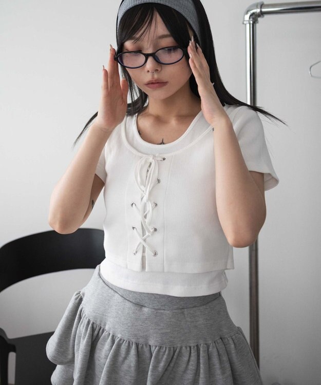 WEGO ヴィンテージライクレースアップT ホワイト