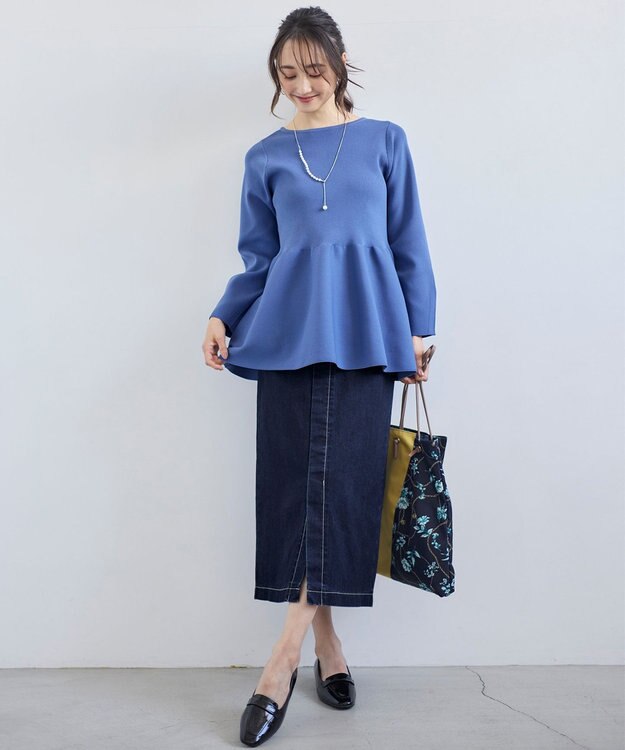 ANY SIS 【洗える】スポンディッシュペプラム ニット ブルー