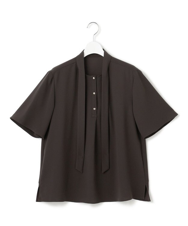 23区 S 【UVカット/接触冷感/吸水速乾】ストレッチジョーゼット ボウタイ カットソー ダークブラウン系