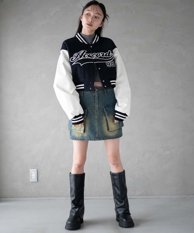 WEGO スタジアムロゴショートスタジャン ブラック