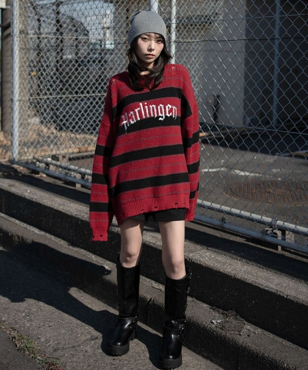 WEGO 【ユニセックス着用ITEM】アゼアミボーダーニットプルオーバー レッドボーダー