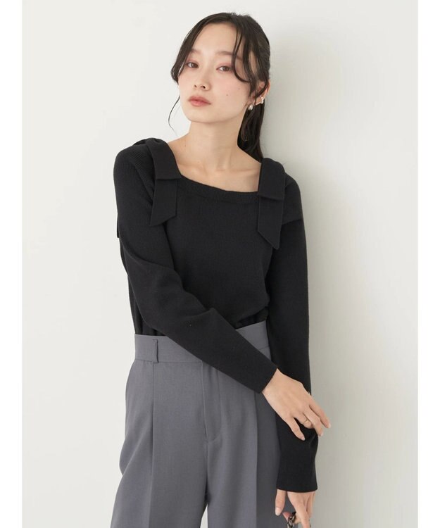 earth music&ecology 肩リボンニットプルオーバー Black