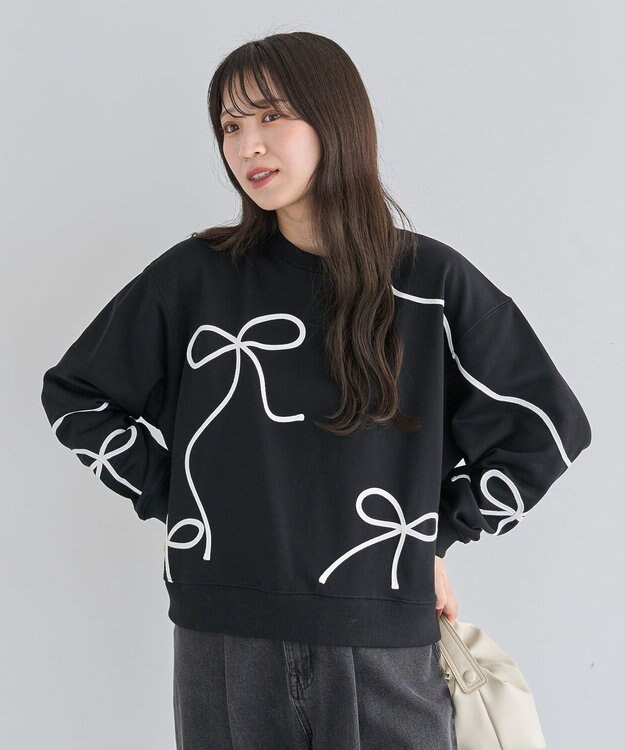 Green Parks ・ｓｗｉｎｇ　ｂｙ　リボンコード刺繍スウェット Black