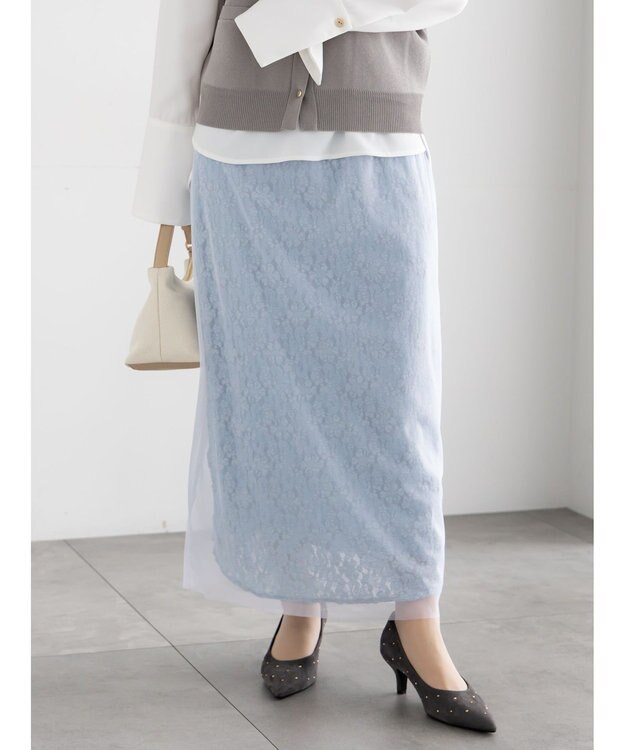 Te chichi レース×チュールレイヤードスカート ブルー