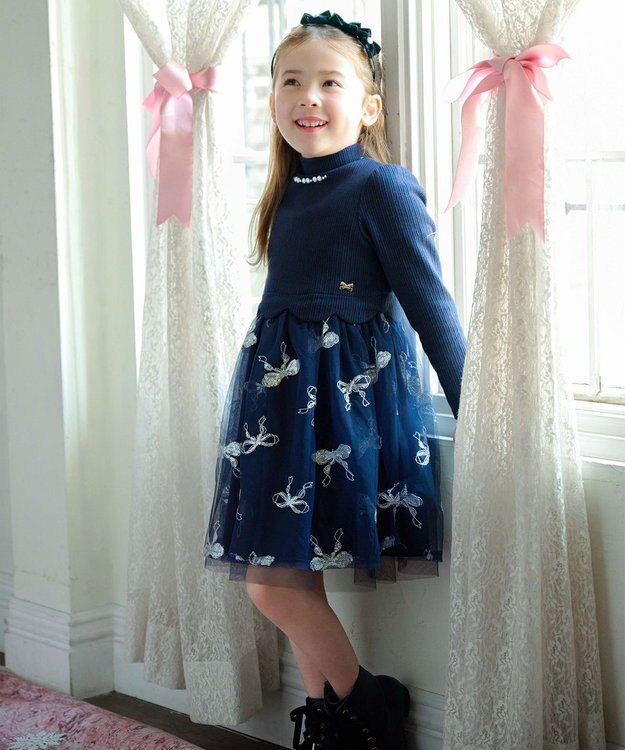 ANY KIDS ベロアリボン×ビジュー付きカチューシャ ブラック