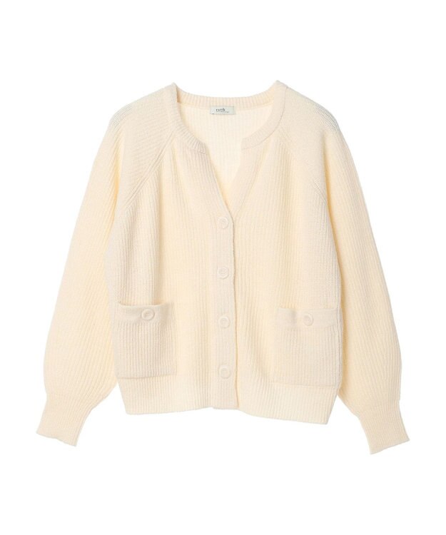earth music&ecology ブークレーキーネックカーディガン Ivory
