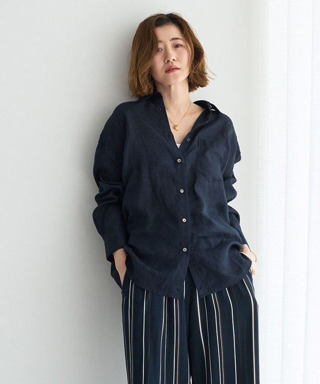 YECCA VECCA 3wayフレンチリネンシャツ Navy