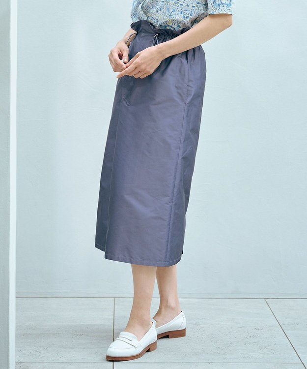 J.PRESS LADIES L 【洗える】シャンブレータフタ  ナロー スカート ダルブルー系