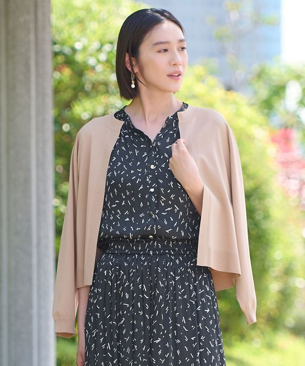 自由区 【洗える・XSサイズあり】クレープストレッチ カーディガン キャメル系