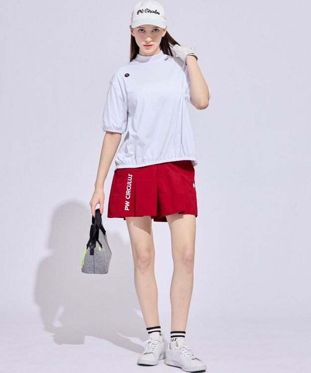 PW CIRCULUS 【WOMEN】パフスリーブメッシュコンビ モックネックT ゴルフウェア レディース ホワイト系