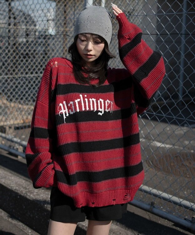 WEGO 【ユニセックス着用ITEM】アゼアミボーダーニットプルオーバー レッドボーダー