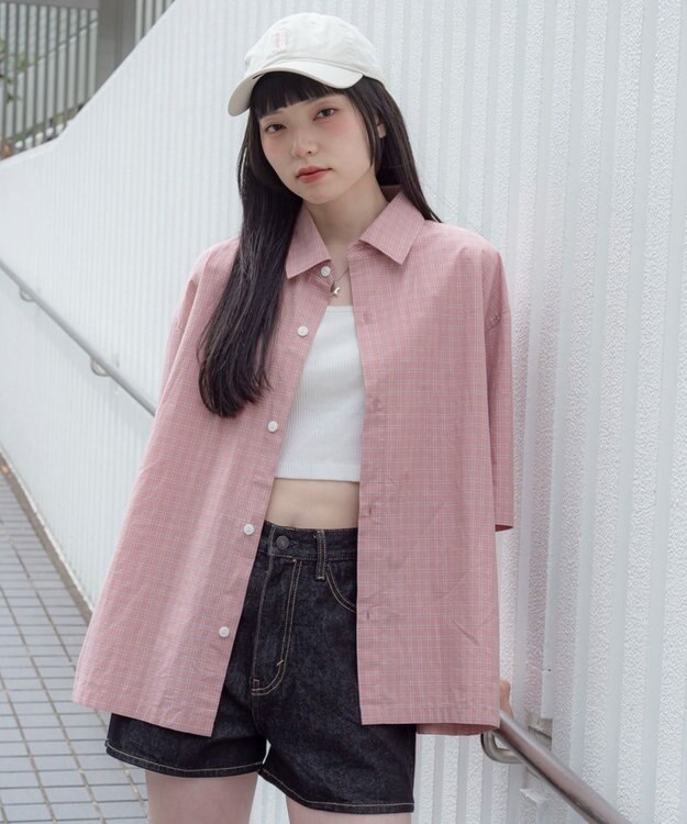WEGO 【ユニセックス着用ITEM/MLサイズ展開】ミニチェックシャツ（SS） ピンク