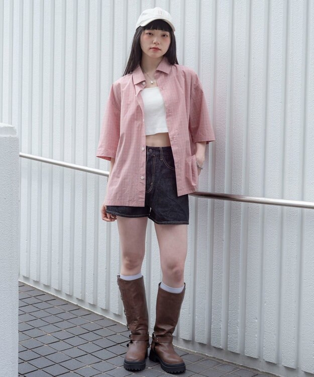 WEGO 【ユニセックス着用ITEM/MLサイズ展開】ミニチェックシャツ（SS） ピンク