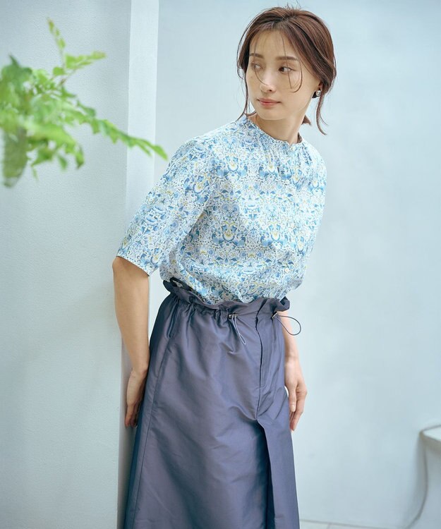 J.PRESS LADIES L 【洗える】シャンブレータフタ  ナロー スカート ダルブルー系