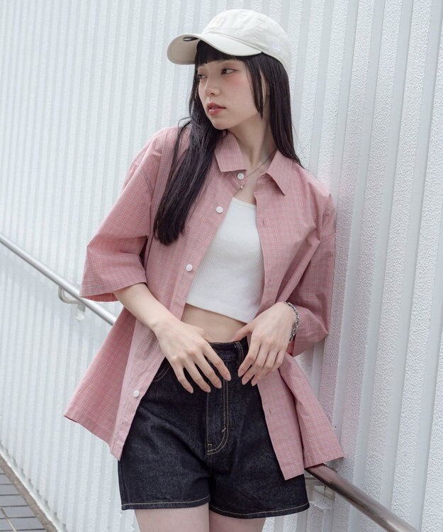 WEGO 【ユニセックス着用ITEM/MLサイズ展開】ミニチェックシャツ（SS） ピンク