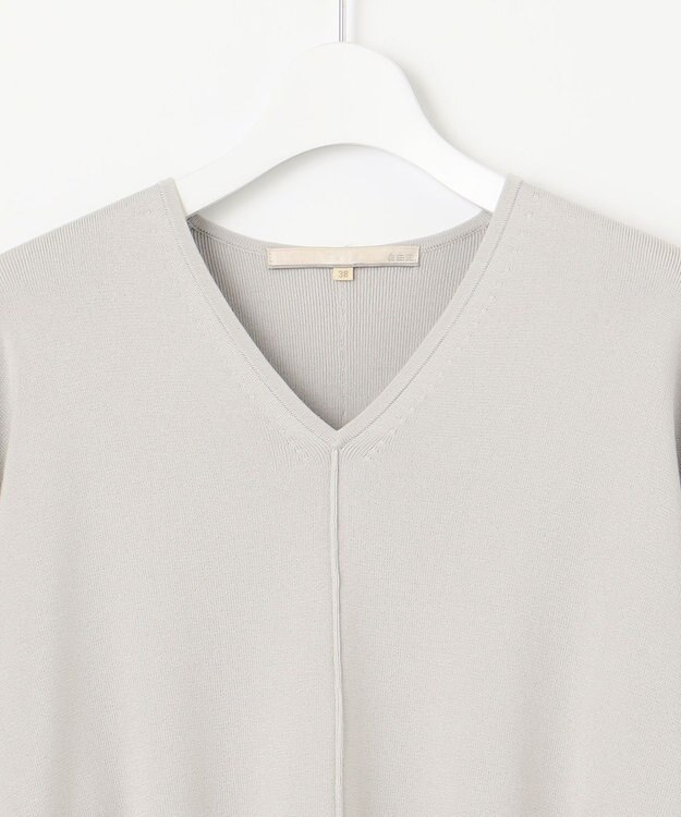 自由区 【WEB限定カラー有/洗える】コットンアセテート チュニック丈ニット ライトグレー系