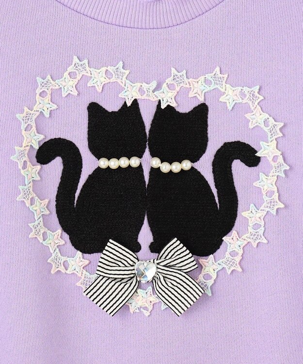 ANY KIDS ネコシルエット裏毛トレーナー ラベンダー