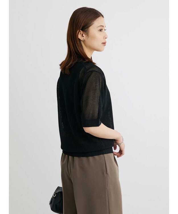 Green Parks メッシュポロ衿ニットプルオーバー Black