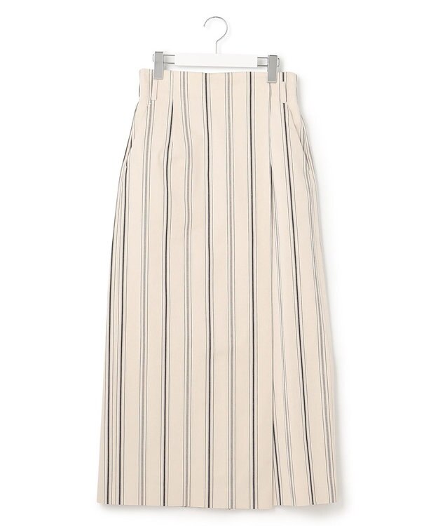 23区 S 【洗える】コットンリネンストライプ Iライン スカート ベージュ×ブラックストライプ