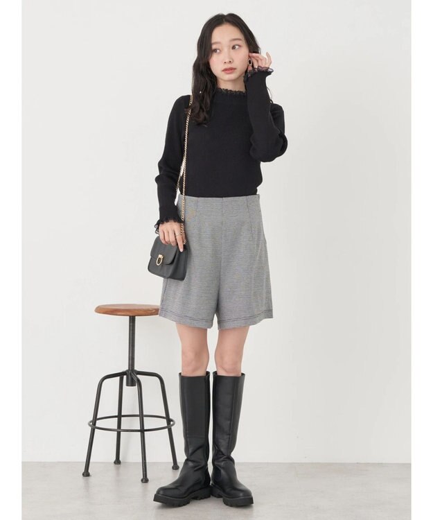 earth music&ecology レースドッキングリブニット Black