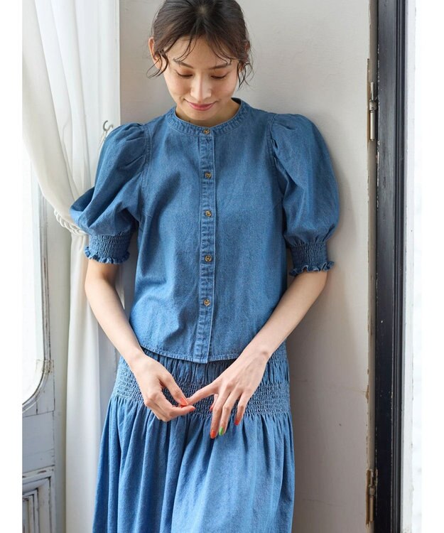 Green Parks ・ＳＵＧＡＲ　ＳＰＯＯＮ　デニムパフブラウス Sax