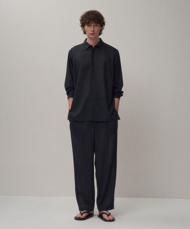 ATON TWIST WOOL GAUZE | ツータックイージーパンツ - UNISEX  NAVY TOP