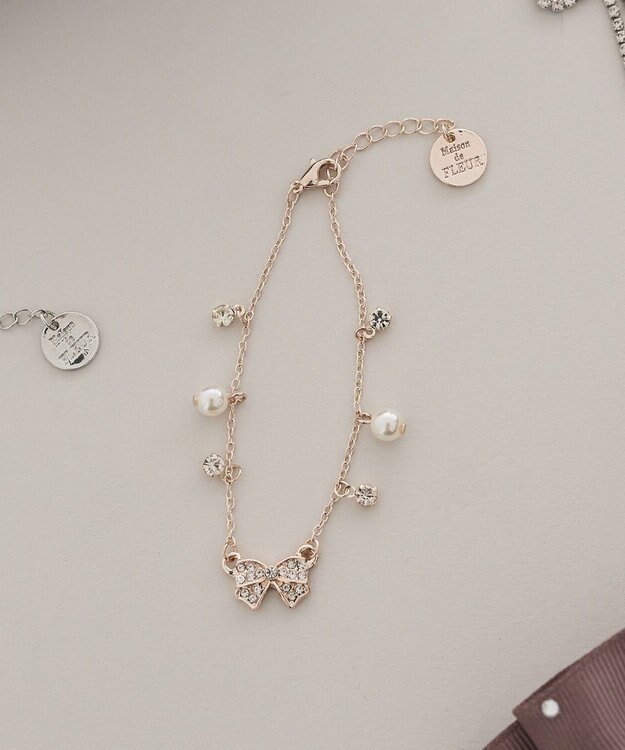 Maison de FLEUR リボンパールブレスレット Pink Gold