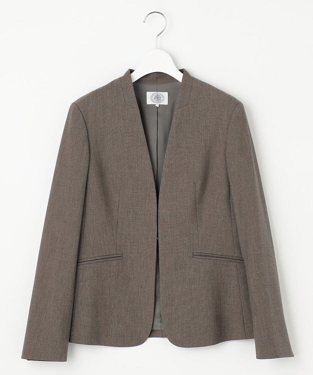 J.PRESS LADIES L 【洗える】T/Rアルガンシルク ノーカラー ジャケット ブラウン系