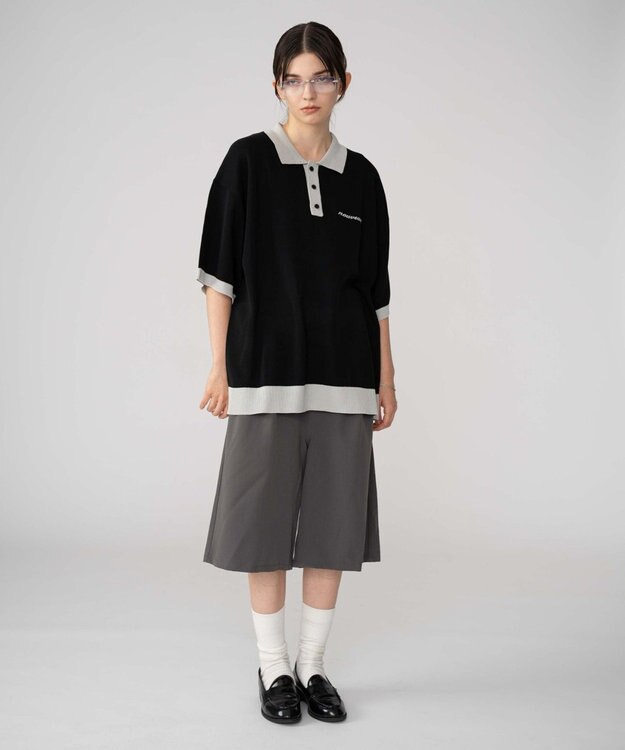 WEGO 【ユニセックス着用ITEM/MLサイズ展開】ワンポイントニットポロシャツ（SS） ブラック