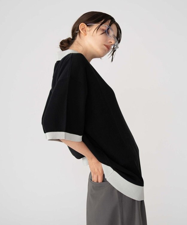 WEGO 【ユニセックス着用ITEM/MLサイズ展開】ワンポイントニットポロシャツ（SS） ブラック