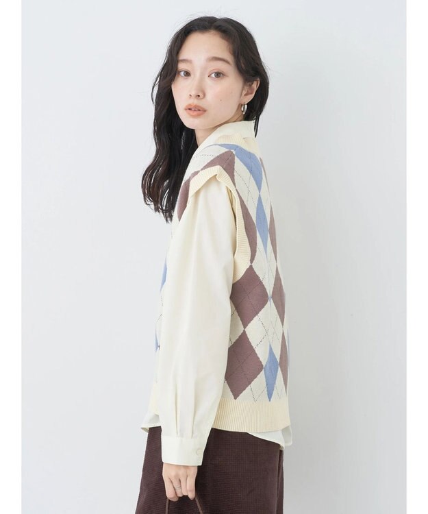 earth music&ecology アーガイルニットベスト Cream