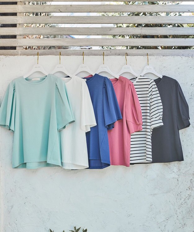 ANY SIS 【UVケア】プレーティングジャージー タックスリーブ カットソー ベリーピンク