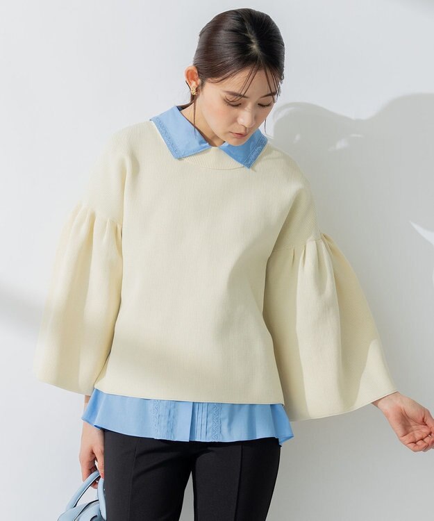 組曲 AMOSSAベルスリーブ ニット ベージュ系