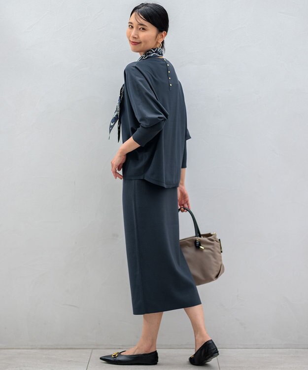 23区 【洗える】ヴィスコースストレッチ タイトスカート グレイッシュブルー系