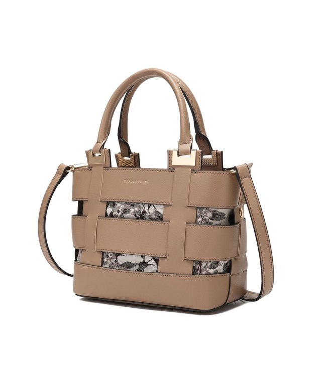 style code 【MERCURYDUO/マーキュリーデュオ】軽量メッシュ　花柄巾着付ミニトートバッグ ベージュ